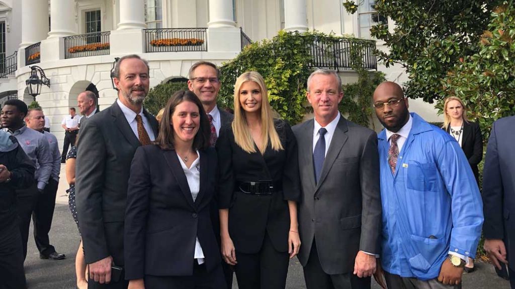 Joe O’Neil of Green Circuits; Meredith LaBeau of Calumet Electronics; John Mitchell of IPC; Ivanka Trump; Shane Whiteside of Summit Interconnect; Darryl Graves of Zentech.